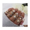 Anillos de racimo Joyería europea y americana Moda Temperamento Estrellas Gota de agua Rhinestone Proteína Anillo de aleación Conjunto de 10 para mujeres de DH0WL