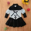 Girl Dresses Girl's 2Pcs Toddler Baby Girls Outfit Solid Lapel Flouncing Long Sleeve Shirt Dress Tie Up Denim Vest Children Infant Autumn