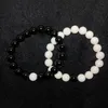 Strand Beaded Strands Fashion Jewelry 10mm Beads Bracelet& Bangle Natural Stone Black Obsidian White Che Canal Bracelet Romantic Couple