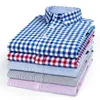 Men's Casual Shirts Qualiy Plaid Mens Long Sleeve Solid Oxford Dress Shirt With Left Chest Pocket Male Regular-fit Tops Button Down