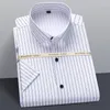 Casual shirts voor heren in de zomer aankomst mannen strekken shirt shirt met korte mouwen gestreepte gewone kleur sociaal formeel werk elastisch smart smart