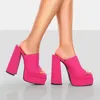 Тапочки женщины супер высокие каблуки роскошные двойные платформы дамы сандалий Square Cunky Helb