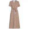 Feestjurken gestreepte korte mouw midi jurk vrouwen lange losse zomerse zomer elegante 2023 Draw String v-neck vintage voor