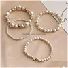 Bracelet de perle de la mode Strand Corea Corea pour femmes 4 set White Love Wedding Jewelry Bridesmaid Gifts Drop Deliv Dhlos