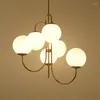 Pendant Lamps Nordic Design White Glass Lights 6 Heads Golden Suspension Lamp Art Deco Living Room Restaurant Decoration For