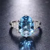 Anneaux de mariage CAOSHI magnifique grand ovale bleu ciel cristal zircone pour les femmes haute qualité bijoux de mode saint valentin cadeau