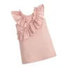 Girl Dresses Infant Kids Baby Girls Casual Sleeveless Dress Solid Color V-neck Ruffled Hem Gown Green/ Pink/ Tangerine 6M-3T