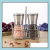 Mills Pepper Mill Grinder rostfritt stål Manual Salt Portable Glass Mler Sauce Home Kitchen Tool SN3923 Drop Delivery Garden Dining DHPLA