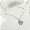 Hangende kettingen Colorf Turks kristal kwaad blauwe ogen ketting goud sier kleur 14 mm geometrische circar munt sleutelbeen Lucky Protectio DHDSM