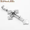 Pendant Necklaces SUNNERLEES 316L Stainless Steel Jesus Christ Cross Necklace Byzantine Link Chain Men Boys Gift SP245