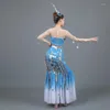 Stage Wear Dai Dance Costumes Oriental Chinese Folk Peacock Dancer Adult Performance Costume Sequined Fishtail Skirt