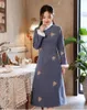 Ethnic Clothing Embroidery Plush Collar Cheongsam Pleated Dress Long Chinese Style Bride Wedding Banquet Prom Gown Mandarin Qipao Skirts