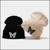 Beanie/Skull Caps Butterfly Brodery Beanie Unisex Winter Hats Women M￤n Solid Autumn Beanies Sticked Skl Cap Hip Hop Wool Hat Dro Otcvk