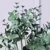 Kwiaty dekoracyjne 5pcs zielone retro sztuczne liście gałąź jedwabia eukaliptus liść do domowych roślin ślubnych faux tkanina dekoracje canq889
