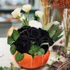 Fiori Decorativi Halloween Artificiali Per Decorazione 25/50 Pz Rose Nere Con Gambo E Foglie Rosa Finta