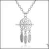 Pendentif Colliers En Acier Inoxydable Dream Catchers Or Sier Plaqué Titane Chaînes De Plumes Pour Femmes Filles Mode Bijoux Cadeau Drop Ottug