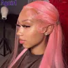 Pink Color Straight Spets Front Human Hair Wigs 613 Honey Blonde 30 tum Transparent 13x4 Front för svarta kvinnor