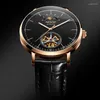 Armbanduhren Echte Tourbillon Uhr Männer Business Mode Hohle Perspektive Automatische Mechanische Retro Klassische Geschenk Männliche Uhr