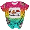 Damen-T-Shirts, lässig, bunt, Farbverlauf, Leopardenmuster, Batik-Weihnachtsdruck, O-Ausschnitt, kurzärmelig, Oberteil