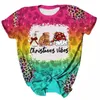 Kvinnors T -skjortor Kvinnor Casual Colorful Gradient Leopard Tie Dye Christmas Print O Neck Short Sleeve Shirt Top