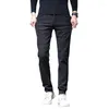 Men's Pants Spring Men Stretch Slim Fit Elastic Waist Business Classic Korean Cargo Smart Casual Trousers Male Black Grey