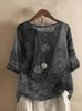 Kvinnors blusar Kvinnors Harajuku Casual Pullover Ethnic Style O Neck Digital Vintage Print Loose Shirt Overized Half Sleeve Top