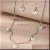 Earrings Necklace Casual Butterfly Pendant Sets Metal For Women Gold Color Trendy Wholesale Drop Delivery Jewelry Ot1I4