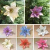 Decorative Flowers Poinsettia Christmas Artificial Tree Decorations Fake Flower Glitterdecorative Mini Silverornaments Poinsettias Gliter