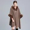 الأوشحة الأنيقة v lapel faux rex fur coat cape Winter Winal Big Long Shawl Shaw Full Trim Knit Cloak Overcoat Parka 2023