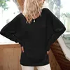 Kvinnors T -skjortor Kvinnor Casual Off Shoulder Batwing Long Sleeve Ribbed Shirt V Neck Waffle Knit Tshirts Solid Color Loose Pullover Tops