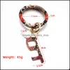 Llaveros Lanyards Pu Cuero Pulsera creativa Llavero para mujer Moda Floral Leopardo Pulsera Brazalete Llaveros Accesorios Dro Otb41