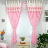 Curtain 2PCS Pastoral Style Lacework Pink Floral Princess Children Room Curtains Bedroom Short Cortinas Window Blackout