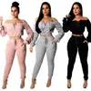 Tweedelige broek voor dames 2023 Multi-colour trui off-neck lange mouw top elastische pure kleur mode casual set vrouwen