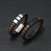 Link Bracelets Wholesale Leather Braided Bracelet Men's Intercolor Simple Vintage Magnetic Buckle Couple