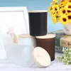 Frosted Glass Jar Candle Holder Empty Container with Bamboo Lid Scented Jar Home Diy Making Accessories