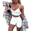 Zweiteilige Damen-Hosen, 2er-Set, einfarbig, Spaghettiträger, Tank-Unterhemd, Top, Shorts, Sportbekleidung, Fitnessstudio-Bekleidung