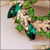 Pins Brooches 2 Inch Gold Plated Green And Lime Rhinestone Crystal Wreath Flower Brooch C3 Drop Delivery Jewelry Dh9Td