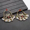 Stud Earrings Vintage Green Crystal Peacock Dangle Women Ethnic Gold Color Beads Tassel Female Wedding Jewelry