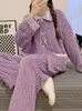 Kadın pijama kadınlar kış kalın stil pijamaları set düğmesi kawaii kadife pijama kadın moda kızlar sıcak eğlence ev takım elbise