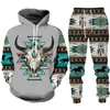 Tute da uomo Vintage Tribal Cow Print Felpa con cappuccio da uomo / Tuta Harajuku Fashion Felpe Pantaloni sportivi Set Western Cowboy Hip Hop