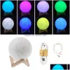 Veilleuses Rechargeable Lumière 3D Imprimer Lune Lampe 9 Changement de Couleur Interrupteur Tactile Chambre Bibliothèque Veilleuse Décor À La Maison Cadeau Créatif Ot1Ff