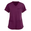 Magliette da donna Camicia da donna Manica lunga Maglietta da donna corta con scollo a V Tasca per operatori sanitari Top