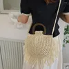 Evening Bags Summer Tassel Straw Handbag Wooden Travel Holiday Beach Bag Woven Handmade Handle Rattan Shoulder Crossbody Bolsa