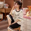 Women's Sleepwear Plus Size M-4XL Short Sets For Women Cotton Cute Pajamas Set Short-Sleeve Night Suit Ladies Loose Home Loungewear