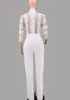 Women's Jumpsuits & Rompers Lace Crochet Patchwork Loose Jumpsuit Solid White Women Sexy V Neck 3/4 Sleeve High Waist Skinny Back Zipper Wid