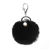 25 kleuren Solid Pearl Fur Rabbit Pompom Keychain Holder Fluffy Furry Fuzz Custom Bag Pendant Faux Ball Shape POM POM Keychains