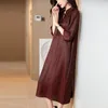 Casual Dresses Authentic Dress For Women Wear Skirt Female Early Spring Mother O Neck Solid Large Size Silk Long Sleeve Clothing Tops