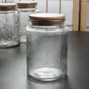 Storage Bottles Lead-free Glass Tea Sealed Tin Transparent Embossed Spice Candy Coffee Bean Jar Food Container Home Decor