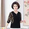 Dames blouses patchwork blouse dames mode lange mouwen lange mouwen v-neck t-shirt casual losgouden gold draad print shirt top voor