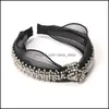 Fasce per capelli Eleganti strass Perline in metallo Perla Pizzo nero Fascia per capelli Nodo Cristallo Fiocco intrecciato Annodato Accessori vintage Personalizza Otzn5